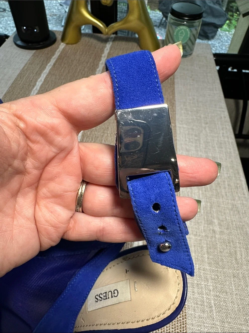 Guess Royal Blue Suede & Mesh Heeled Sandals